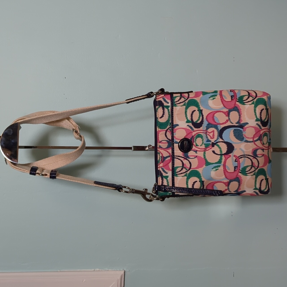 Coach SIS Ikat Swingpack Crossbody F49495 SV/Multi Color Pink Green Blue
